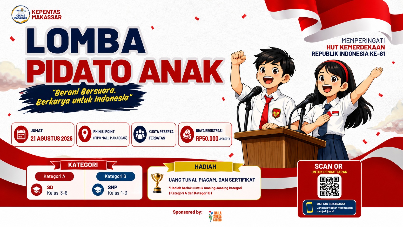 Kepentas Makassar Gelar Lomba Pidato Anak di Mal Pipo, Rayakan HUT ke-81 RI Sekaligus Perkenalkan Organisasi